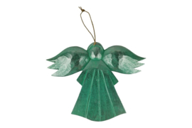 houten engel in turquoise met silverwash