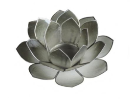 Waxinelicht lotus in grijs/zilver