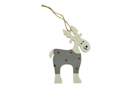hanger houten rendier met grijze kleren met witte stippen