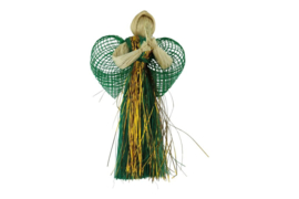 kerstengel van abaca in groen en goudkleur
