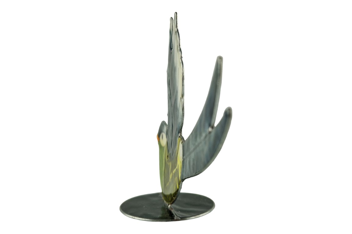vogel beeldje in blauw/geel van resin