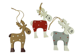 hanger houten rendier bruin met witte stippen