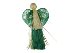 kerstengel van abaca in groen en goudkleur