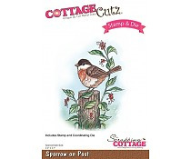 Cottage Cutz stamp + die sparrow on post