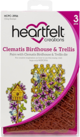 Heartfelt Creations Clematis Birdhouse & Trellis stempelset kopen – rustgevende tuinscène met vogelhuisje en clematisbloemen