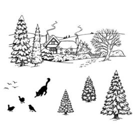 JAYNE NESTORENKO WINTER SCENE - CAT - UNMOUNTED STAMP SET50