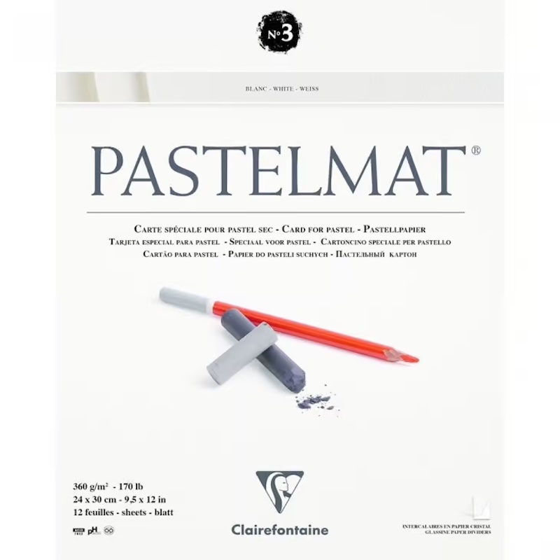 Clairefontaine Pastelmat 24 x 30 cm blanc – 360 grams, 12 vel: professioneel wit pastelpapier voor grote kunstwerken