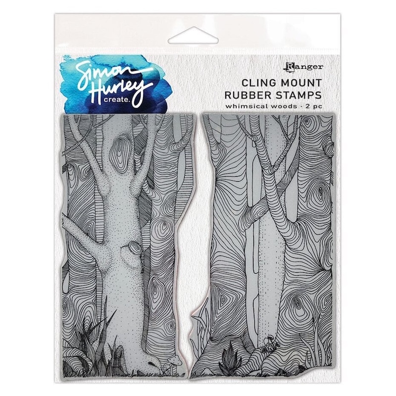 Simon Hurley Cling Mount Rubber Stamps Whimsical Woord 6x6" – Prachtige, gedetailleerde bomen voor creatieve stempelkunst