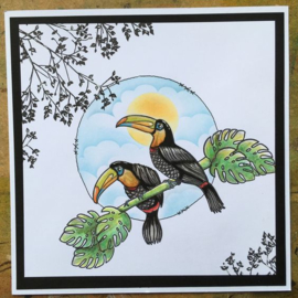Clarity stamp  toucan en cheese plants  stempelset plus mask 39