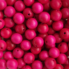 Houten kraal fuchsia roze - 12mm