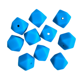 Siliconen kraal hexagon helderblauw - ca. 14mm