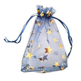 Organza zakje medium ster donkerblauw
