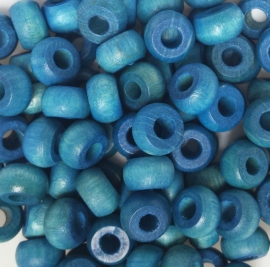 Houten kraal blauw - ca. 6x10mm