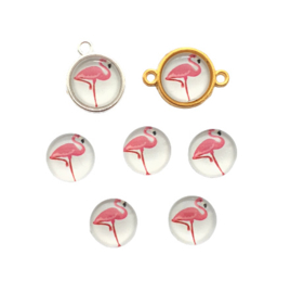Glascabochon flamingo wit