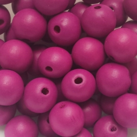 Houten kraal fuchsia purper - 16mm