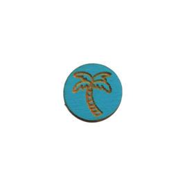 Houten cabochon palmboom aqua - 12mm