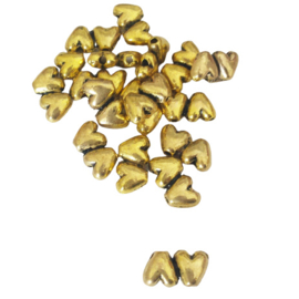 Kraal goud met 2 gaatjes harten - ca. 5x11mm