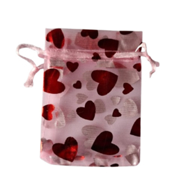 Organza zakje small hartjes roze rood