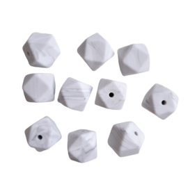 Siliconen kraal hexagon wit marmer - ca. 14mm