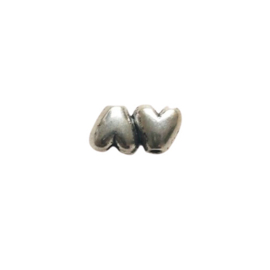 Kraal hartjes zilver met 2 gaatjes - ca. 5x11mm