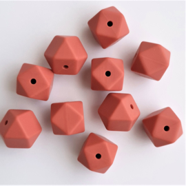 Siliconen kraal hexagon warm oudroze - ca. 14mm
