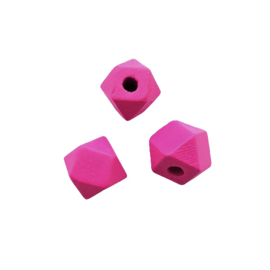 Houten kraal hexagon fuchsia - 12mm