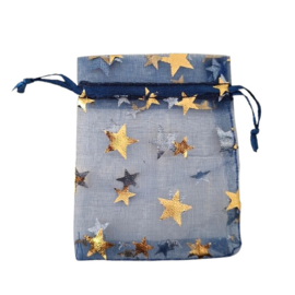 Organza zakje small ster donkerblauw