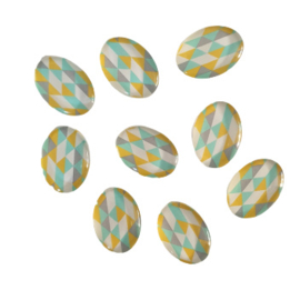 Cabochon geometrisch patroon mint/geel/grijs