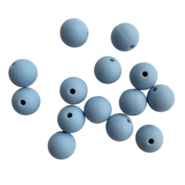 Siliconen kraal rond poederblauw - 12mm