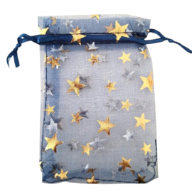 Organza zakje medium ster donkerblauw