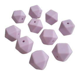Siliconen kraal hexagon vergrijsd lila - ca. 14mm