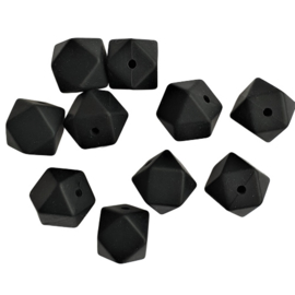 Siliconen kraal hexagon zwart - ca. 14mm