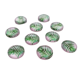 Cabochon varen blad groen/roze