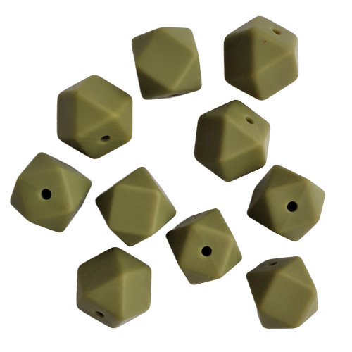 Siliconen kraal hexagon legergroen - ca. 14mm