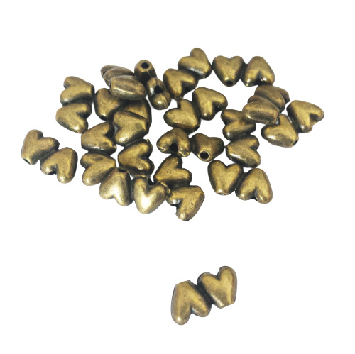 Kraal brons met 2 gaatjes harten - ca. 5x11mm