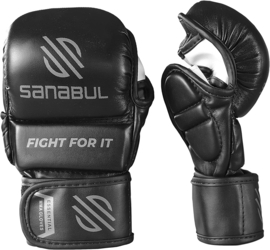 Sanabul Essential 7 oz MMA Hybride Sparringhandschoenen - zwart/zilver