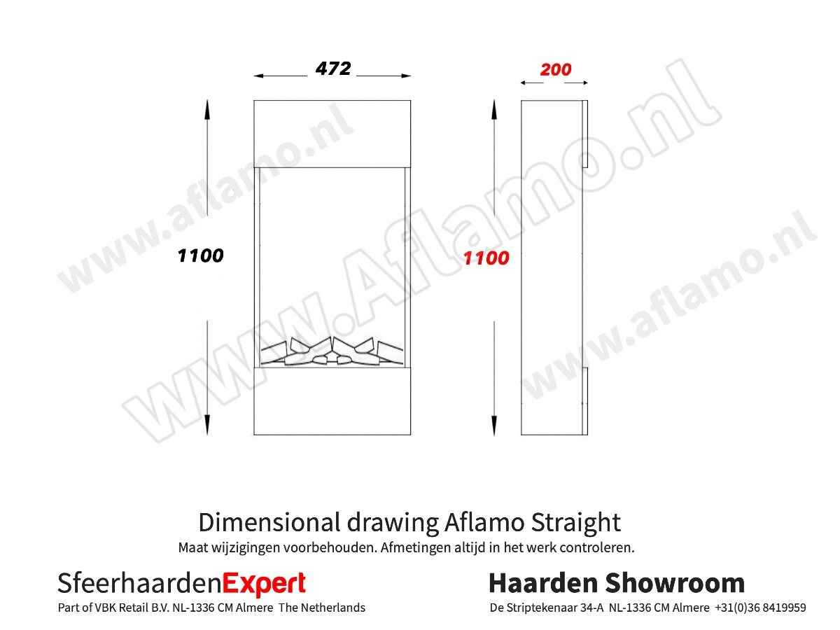 Aflamo Straight zwart schouw + elektrische haard Majestic 32