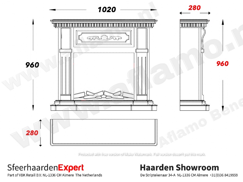 Aflamo Riviera wit schouw + elektrische haard LED60-3D