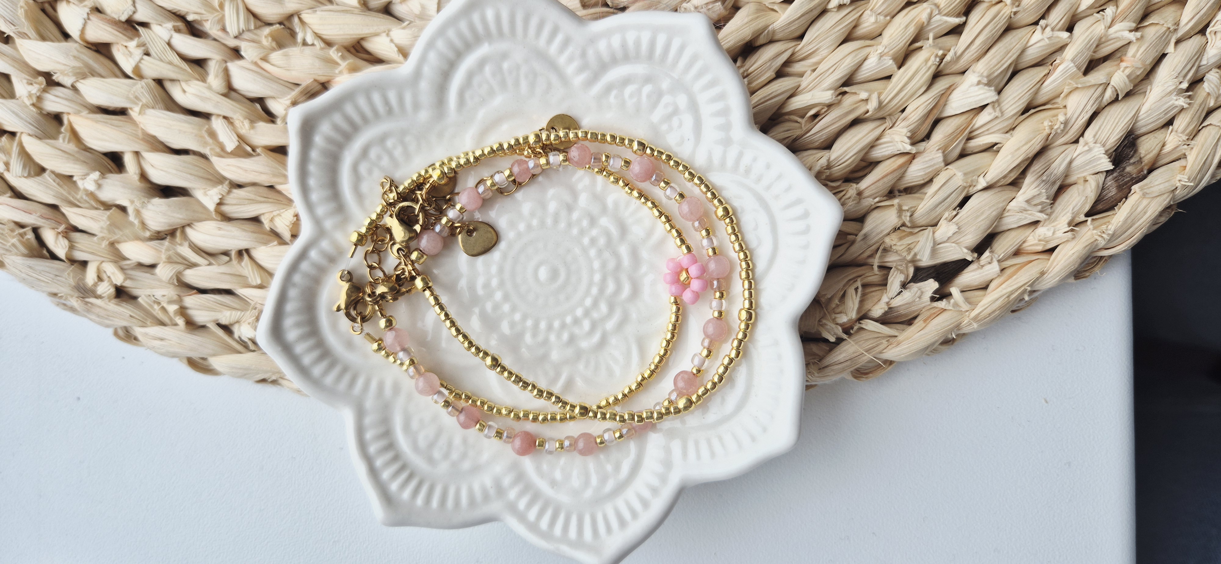 Label ZeeV armbandje natuursteen rose