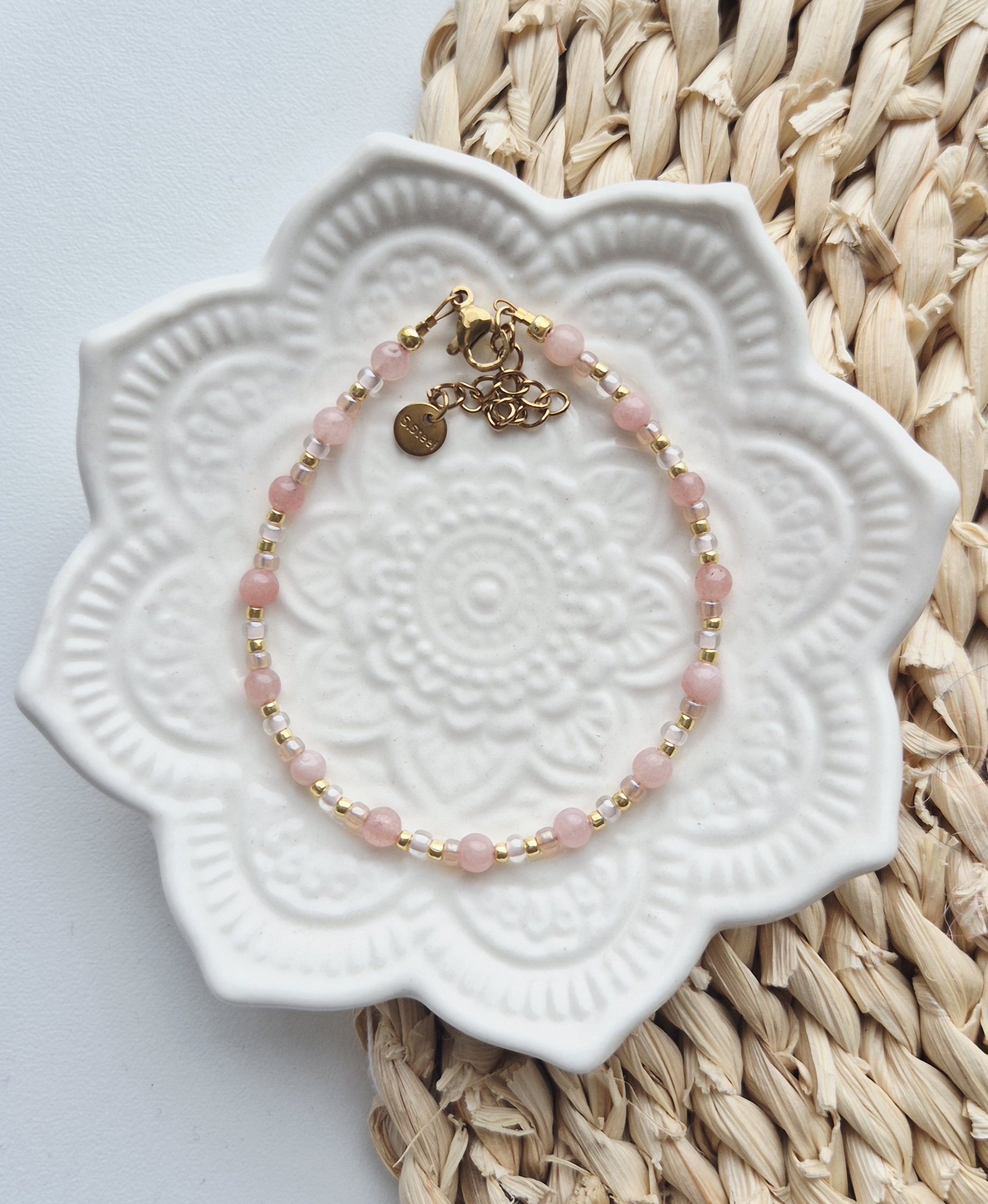 Label ZeeV armbandje natuursteen rose