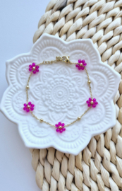 Label ZeeV RVS armbandje flowers pink