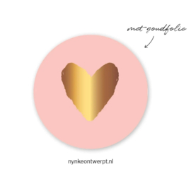 Sticker goudfolie hart roze | 10 stuks