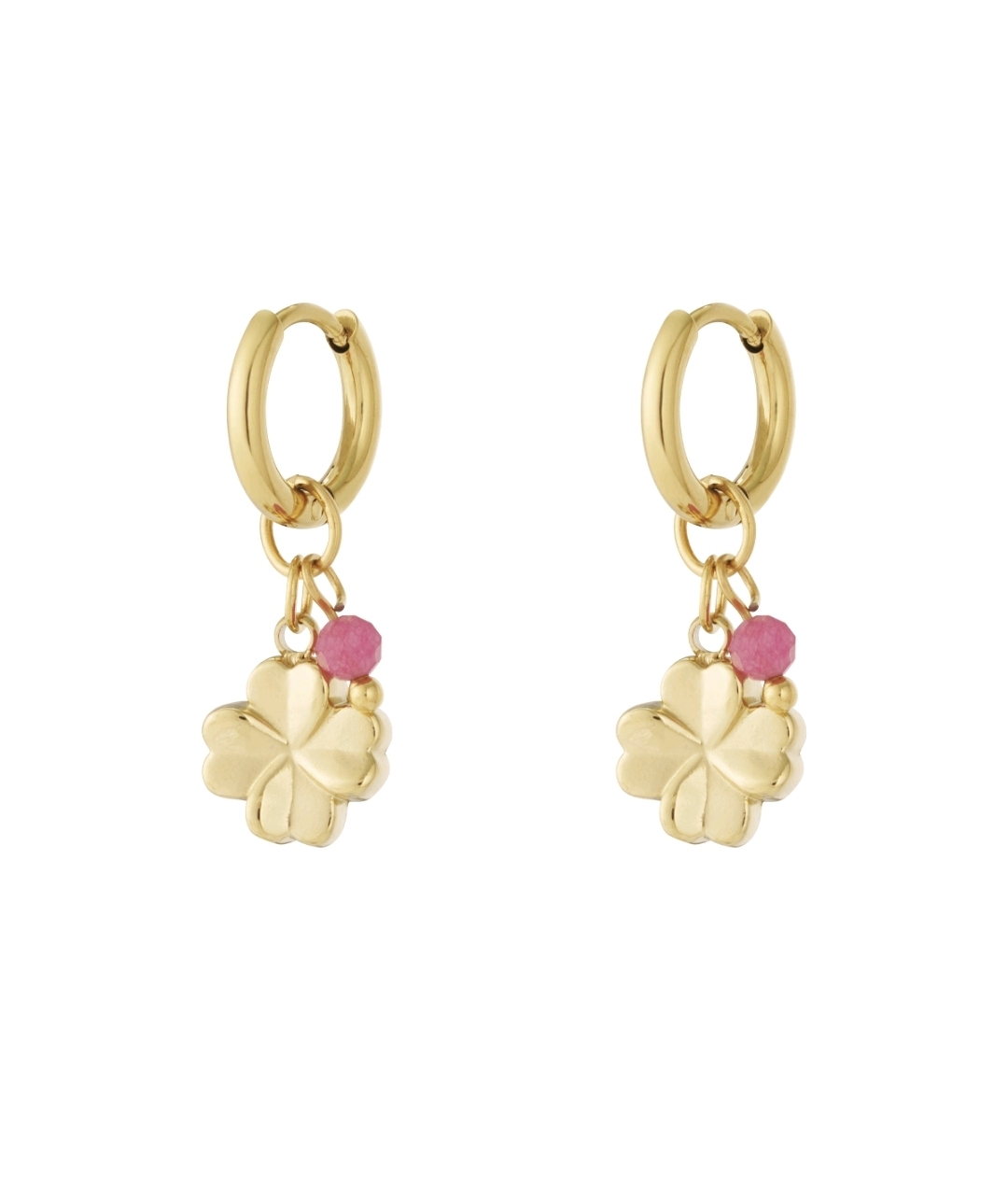 Label ZeeV oorbellen RVS bloemen met roze facet