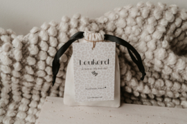 Stoffen zakje met kaartje "leukerd ik ben zo blij met jou" | met sleutelhanger leukerd