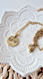 RVS ketting goud - zilver | rond 15 mm 2 letters en hartje