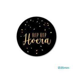 Sticker Hiep Hiep Hoera goud zwart | 10 stuks