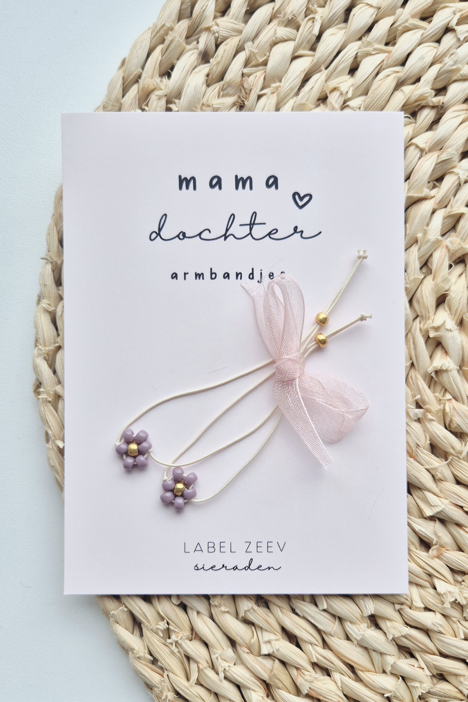 Label ZeeV mama dochter armbandjes elastiek | mauve
