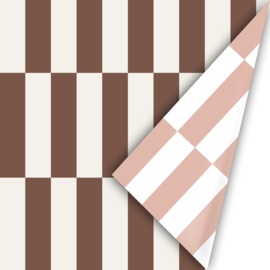 Label ZeeV cadeaupapier strepen bruin-roze