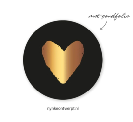 Sticker goudfolie hart zwart | 10 stuks