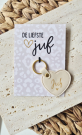 Cadeau juf leren sleutelhanger | keuze uit 5 kleuren